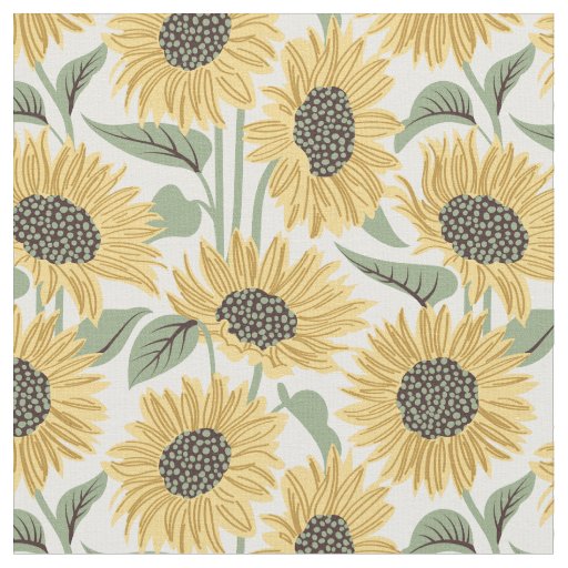 Sun-kissed sunflowers // yellow flower sage leaves fabric