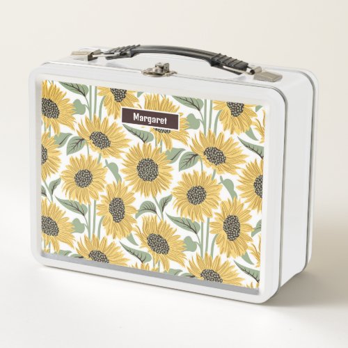 Sun_kissed sunflowers  yellow flower sage leaves metal lunch box