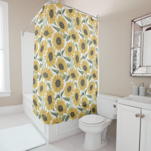 Sun_kissed sunflowers  yellow flower sage leaves shower curtain