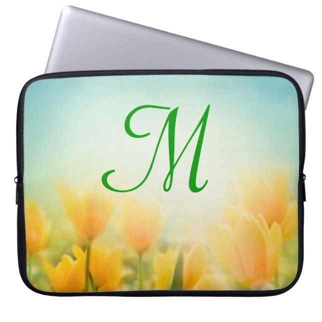 Sun Kissed Yellow Tulips Monogram 15" Laptop Case (Front)