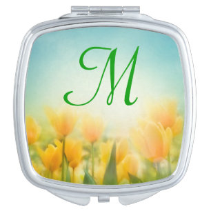 Sun Kissed Yellow Tulips Monogram Compact Mirror