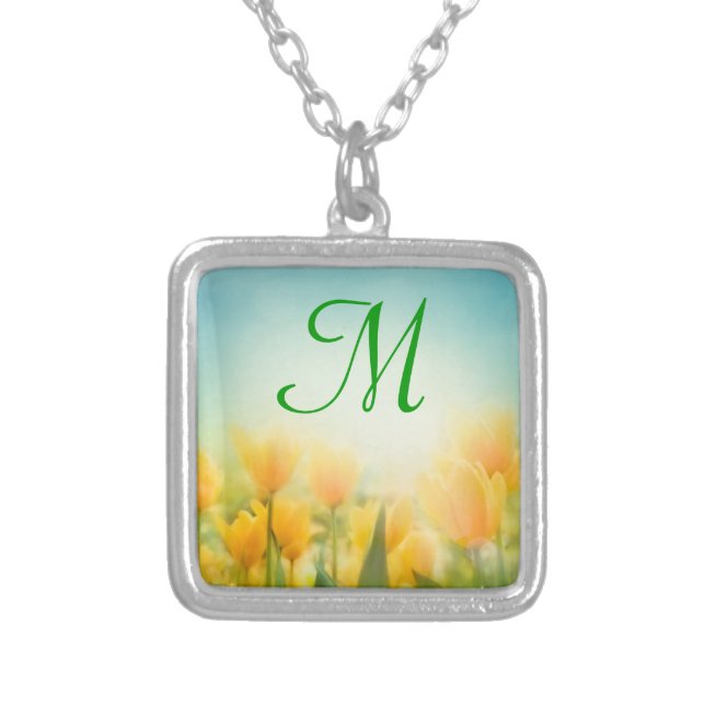 Sun Kissed Yellow Tulips Monogram Necklace (Front)