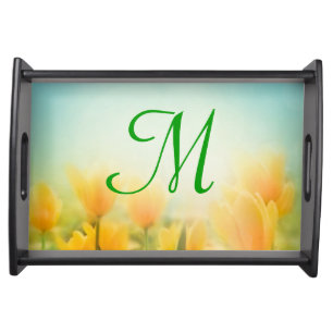 Sun Kissed Yellow Tulips Monogram Serving Tray