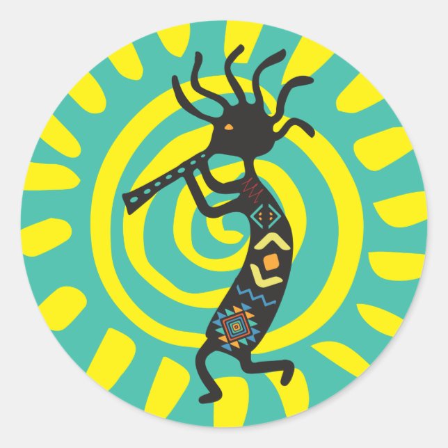 Sun Kokopelli Classic Round Sticker (Front)