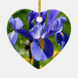 Sun light on blue iris ceramic ornament