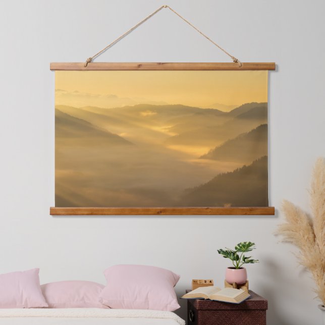 Sun light shining on morning fog hanging tapestry (Bedroom)