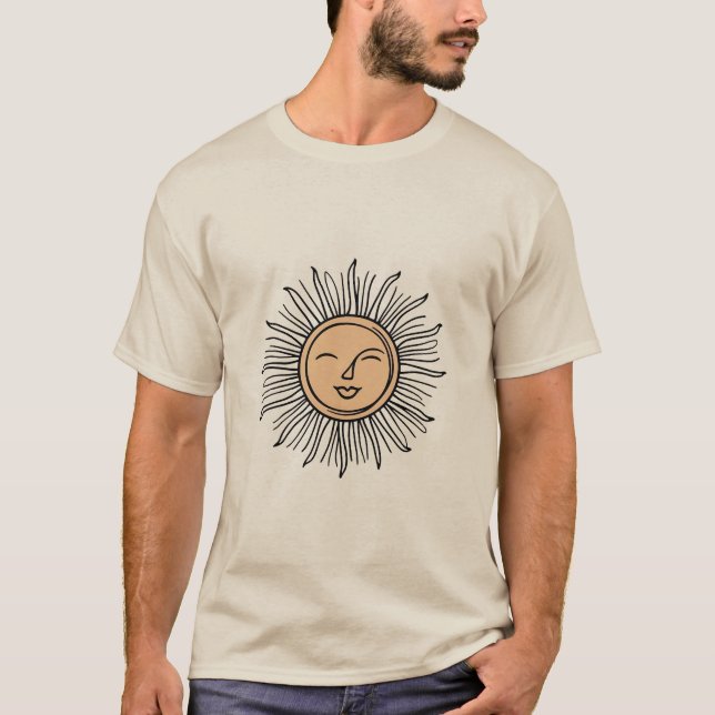 Sun Line Art Tee | Neutral Bohemian Style (Front)