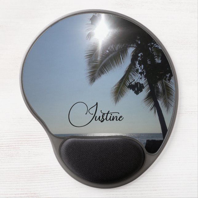 Sun lit Palm Tree Ocean  Personalized Gel Mouse Pad (Front)
