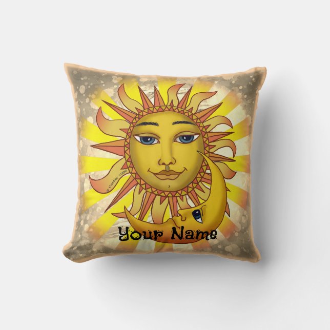 Sun Loves Moon  Throw Pillow (Front)