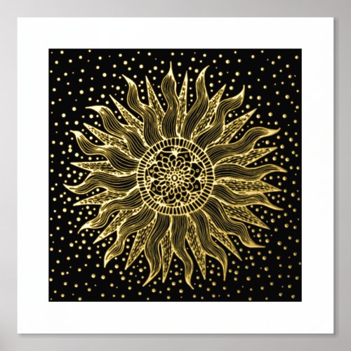 Sun Mandala Confetti Black Gold Foil Art Print