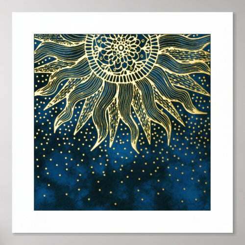 Sun Mandala Confetti Real Gold Foil Art Print