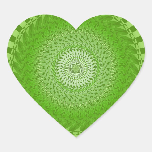 Sun Mandala green Heart Sticker (Front)
