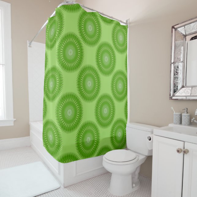 Sun Mandala green Shower Curtain (In Situ)