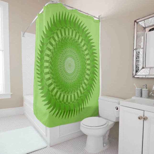 Sun Mandala green Shower Curtain (In Situ)