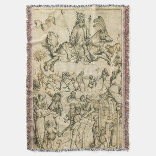 SUN MARS Antique Black White Astrology Drawing Throw Blanket
