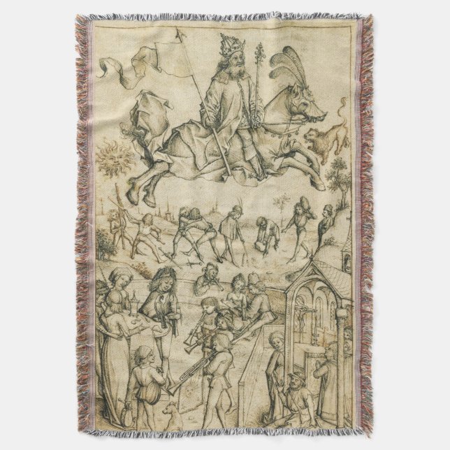 SUN MARS Antique Black White Astrology Drawing Throw Blanket (Front Vertical)