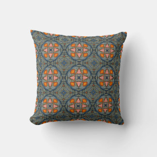 Sun Medallion Pattern in Orange and Slate Throw Pillow