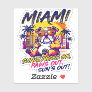 Sun Miami Florida Retro Bulldog Beach Vibes Sticker