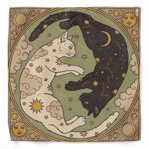 Sun Moon and Cats Mandala Bandana