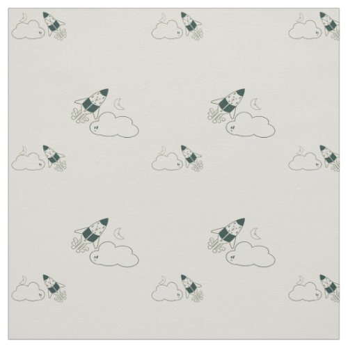 Sun Moon and Rockets Space adventure Fabric