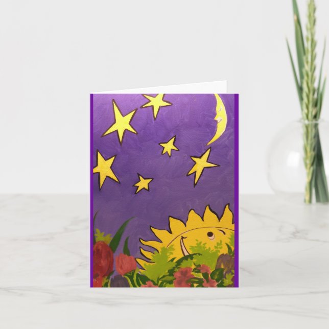 Sun Moon and Stars Color Folded Greeting Card (Front)