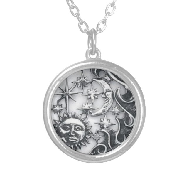 SUN MOON AND STARS SILVER PLATED NECKLACE (Front)