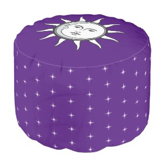 Sun & Moon and White Star Pattern on Royal Purple