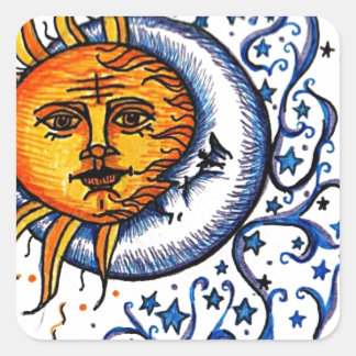SUN MOON ART DESIGN SQUARE STICKER