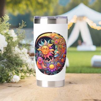 Sun & Moon Boho Floral Travel Mug – Celestial Vibe Insulated Tumbler