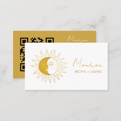 Sun  Moon Boho Golden Elegant QR Social Icons Business Card