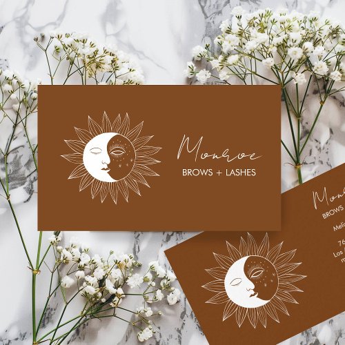Sun  Moon Boho Line Art Elegant Earthy Social Business Card