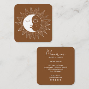 Sun & Moon Boho Line Art Elegant Earthy Social Square Business Card