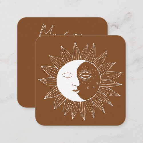 Sun  Moon Boho Line Art Elegant Earthy Social Square Business Card