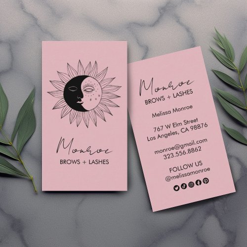 Sun  Moon Boho Line Art Elegant Mauve Social Icon Business Card