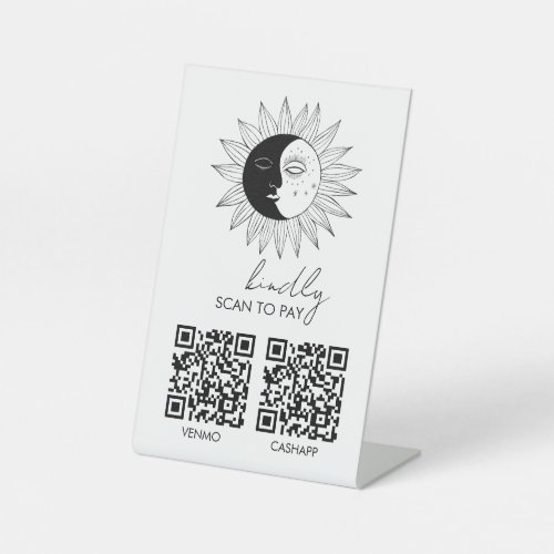 Sun & Moon Boho Line Art Elegant QR SCAN TO PAY Pedestal Sign