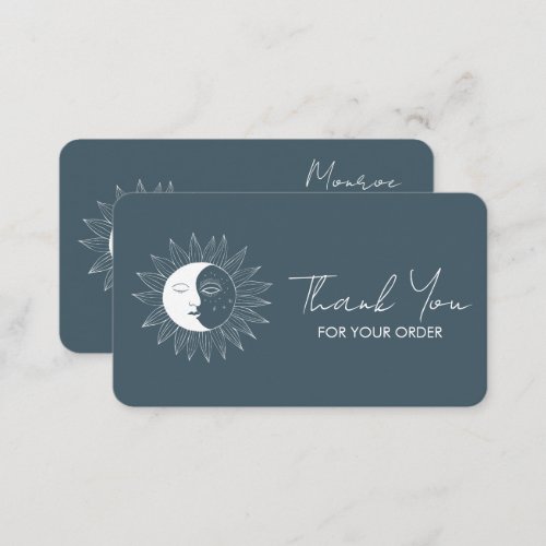 Sun  Moon Boho Social Icons Order Thank You Blue Business Card