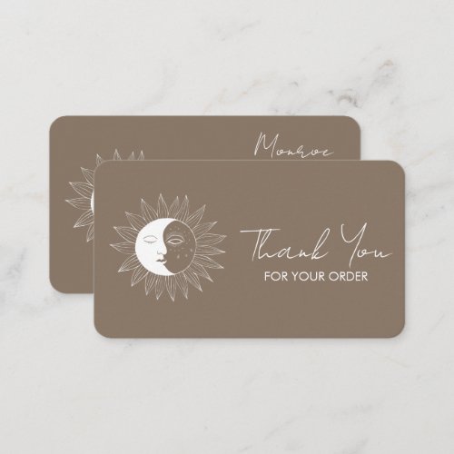 Sun  Moon Boho Social Icons Order Thank You Taupe Business Card