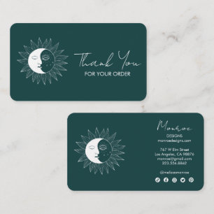 Sun & Moon Boho Social Media Order Thank You Green Business Card