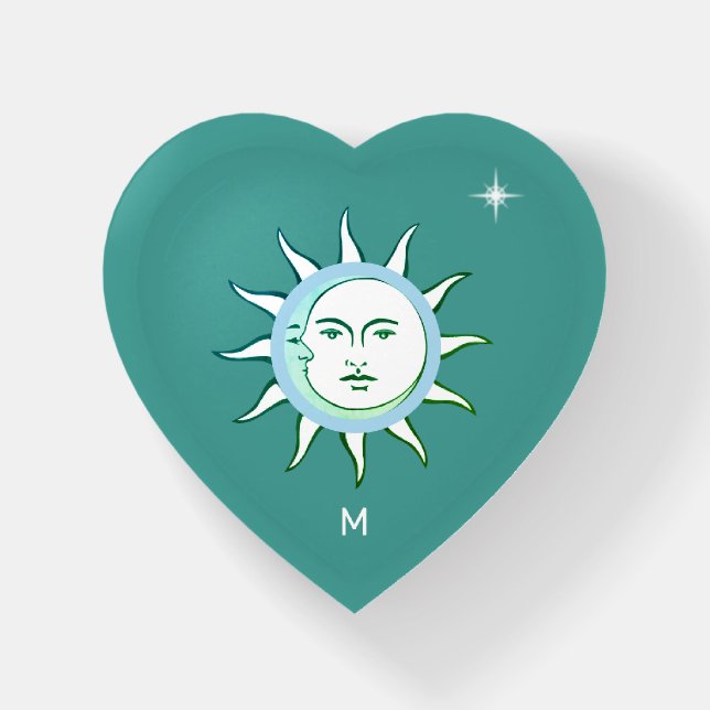 Sun & Moon Conjunction on Teal Paperweight (Front)
