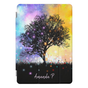 Sun moon cosmic sky with silhouette trees iPad pro cover