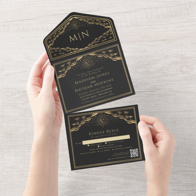 Sun Moon Elegant Tarot Card QR Code Wedding Invite (Tearaway)