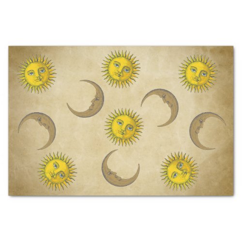 Sun Moon faces Vintage art hand drawing Tissue Paper