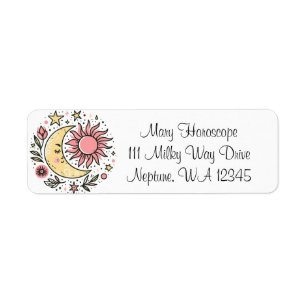 Sun Moon Floral Pink Yellow Personalized Address Label