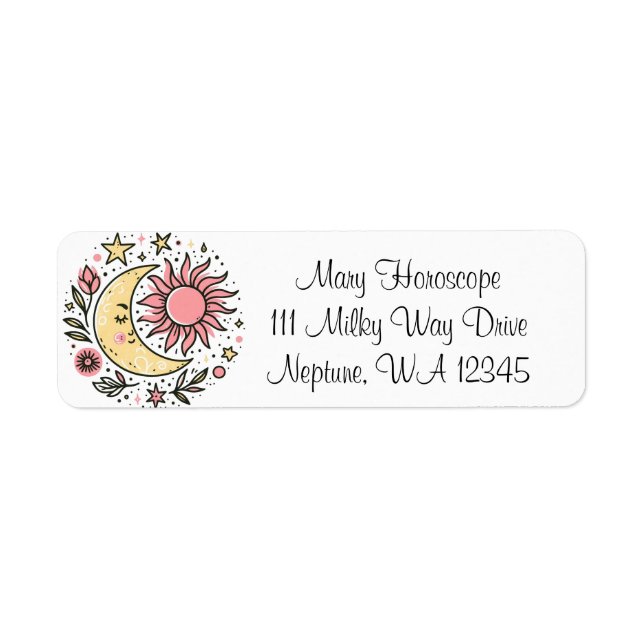 Sun Moon Floral Pink Yellow Personalized Address Label (Front)