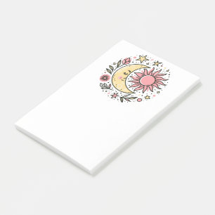 Sun Moon Floral Pink Yellow Zodiac Astrological Post-it Notes