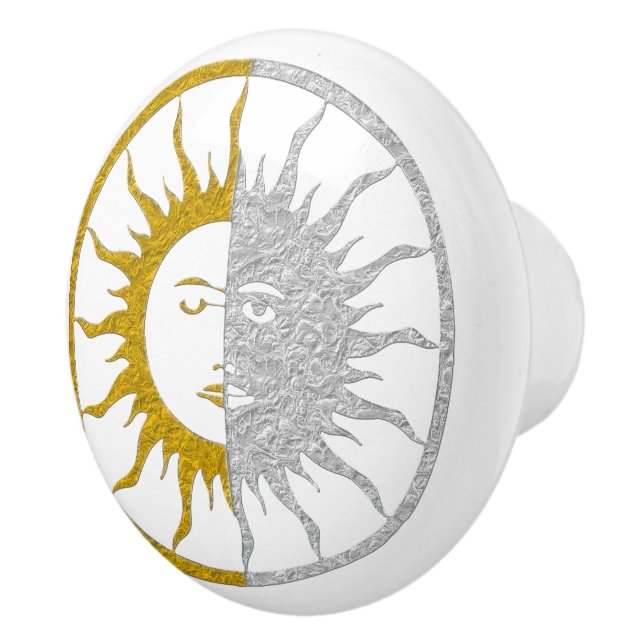 SUN & MOON gold silver + your background Ceramic Knob (Right)