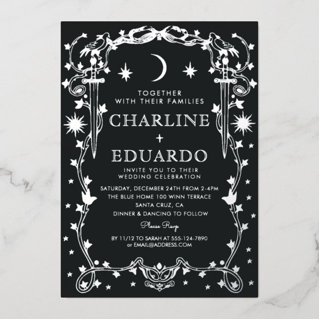 Sun &Moon Golden Ivy Ornament  Wedding  Invitation Foil Invitation (Front)