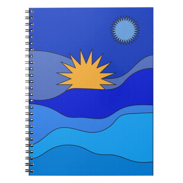 Sun moon hills abstract landscape blue   notebook (Front)
