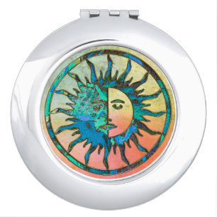 SUN & MOON in blue - gold & silver Vanity Mirror