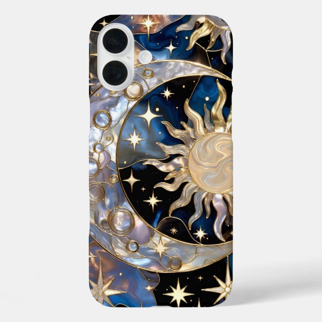 Sun Moon iPhone Case Stained Glass Celestial Gold (Back)